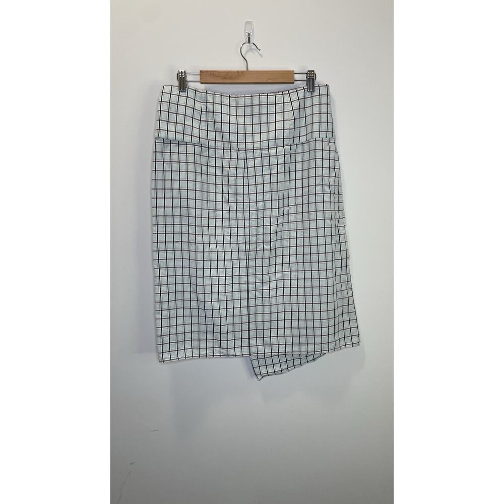 Tibi Elliot Checked Wrap Asymmetrical Viscose Blend Banded Waist Skirt Size 10 - Picture 8 of 12